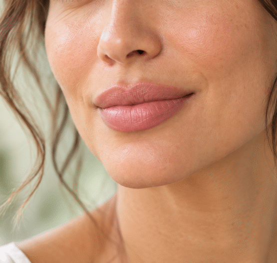 Natural Lips in Soft Sage Light Close-up of naturally full lips, showing lip shape, definition, and the surrounding mouth area.