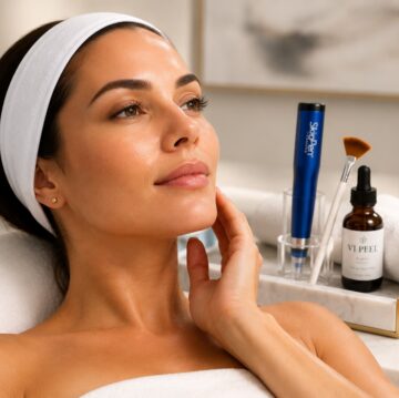 Patient with glowing skin after skin rejuvenation treatments including SkinPen® microneedling and VI Peel® at Reveal.